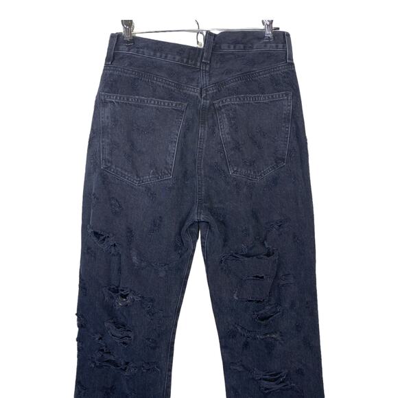 Agolde Distressed Criss Cross Jeans Black Women 26 Offset Button Closure - Picture 12 of 15